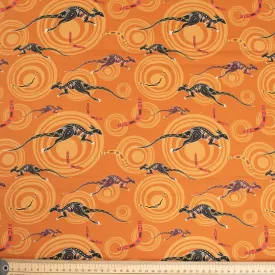 Australiana/Aboriginal Inspired Cotton Prints Design - Kangaroo & Boomerang on Orange