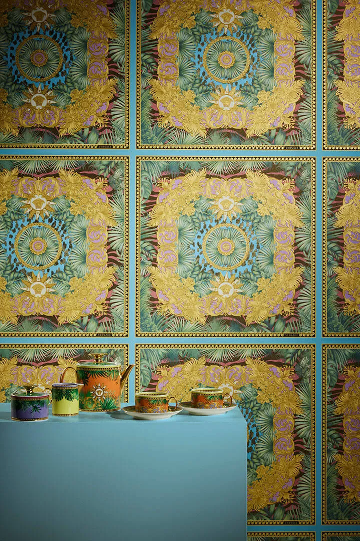 Baroque Ornaments Textured Wallpaper in Gold/Multi from the Versace V Collection