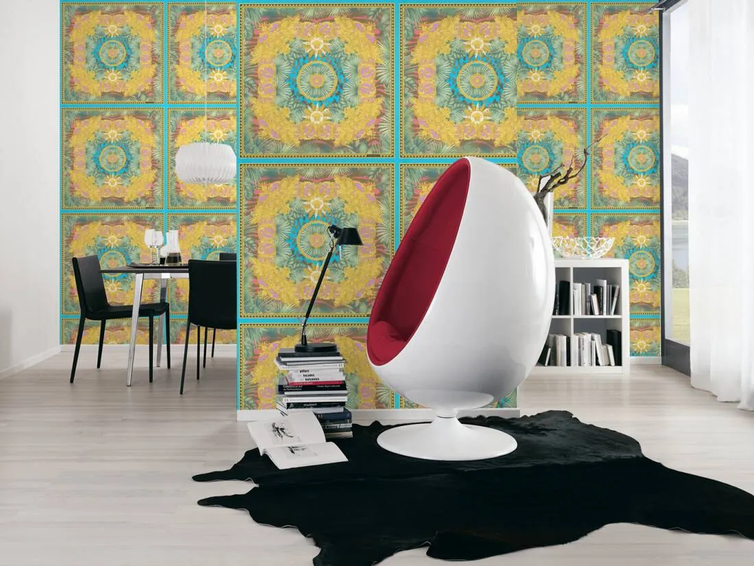 Baroque Ornaments Textured Wallpaper in Gold/Multi from the Versace V Collection
