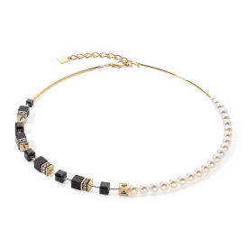 Black & Gold GeoCube Pearl Necklace