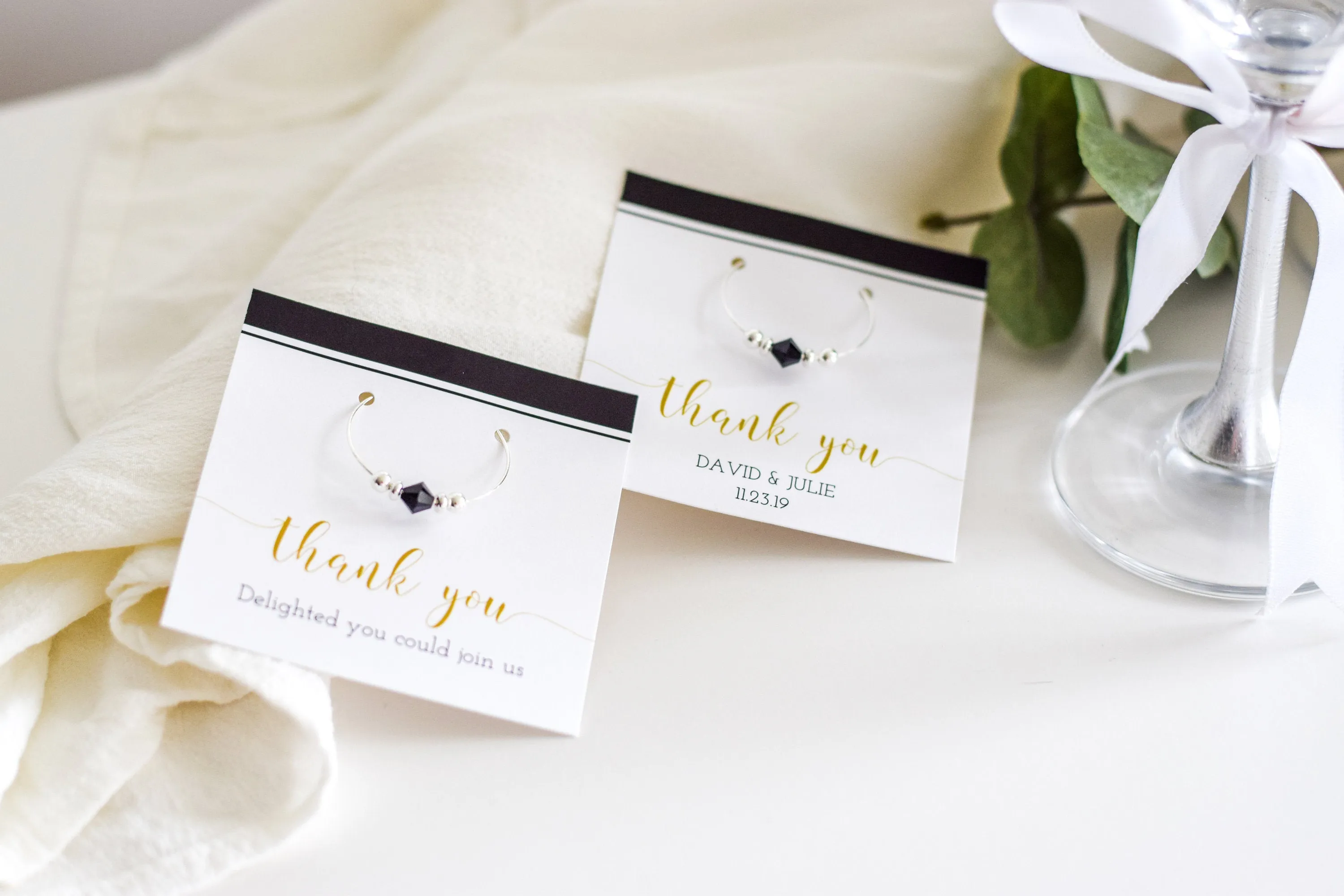 Black and Gold Wedding Favors, Swarovski Wine Charm