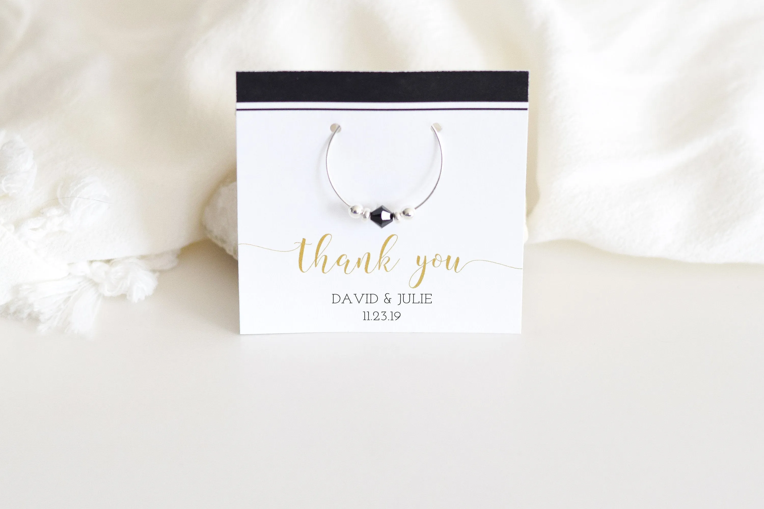 Black and Gold Wedding Favors, Swarovski Wine Charm