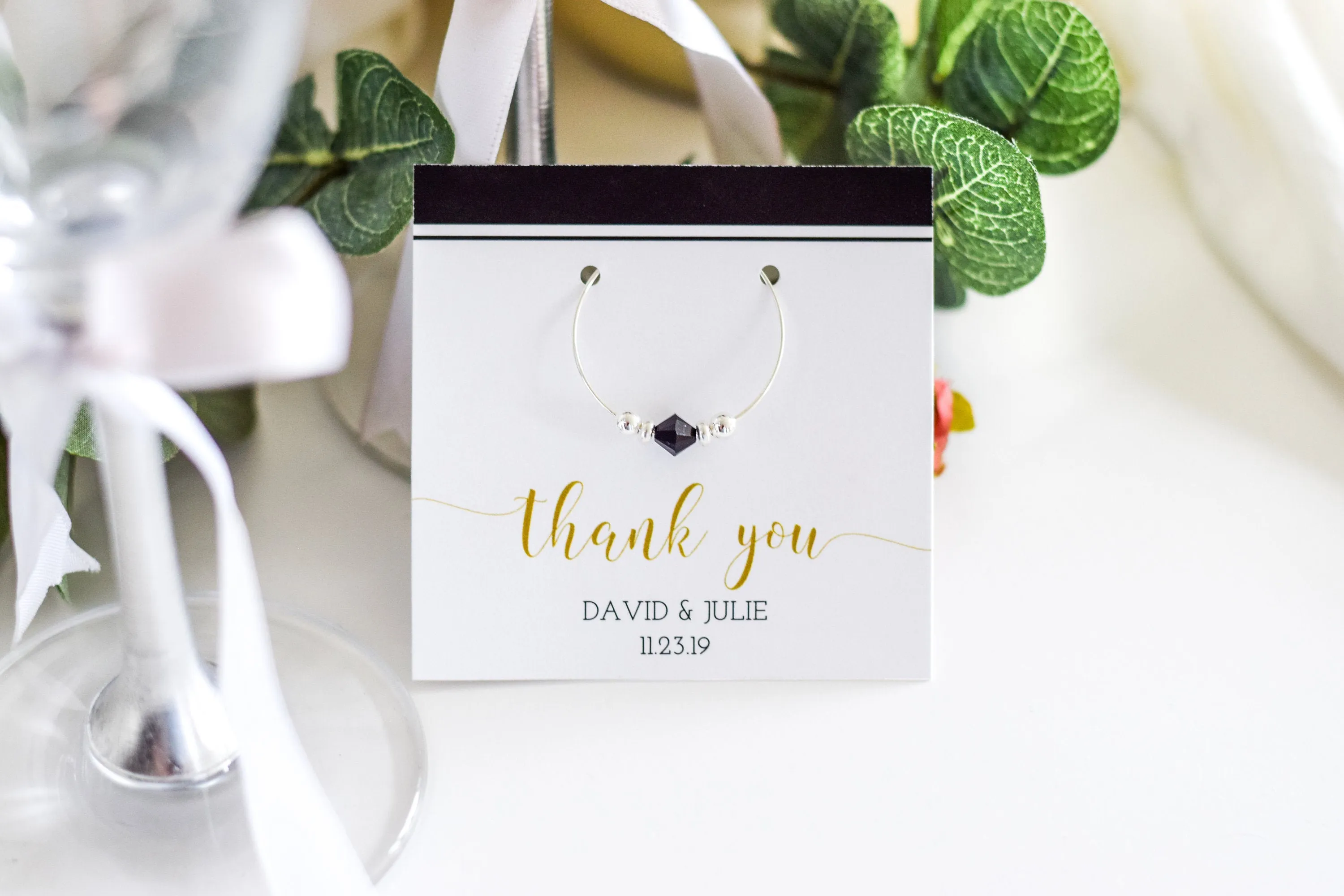 Black and Gold Wedding Favors, Swarovski Wine Charm