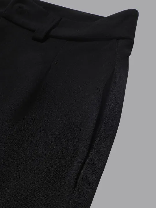 Black and White Women Regular Fit Solid Formal Trousers Pack of 2