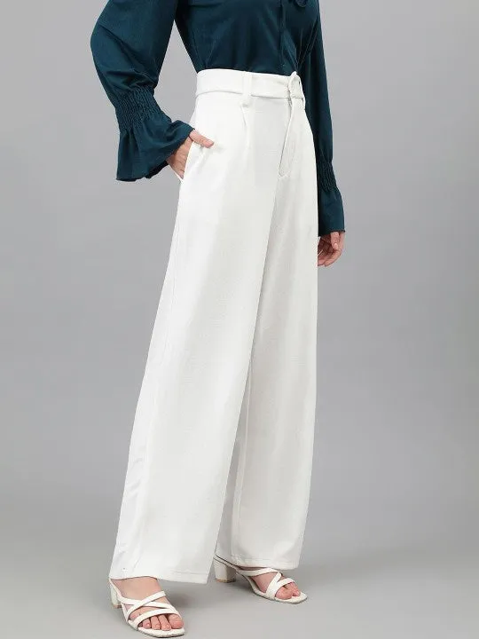 Black and White Women Regular Fit Solid Formal Trousers Pack of 2