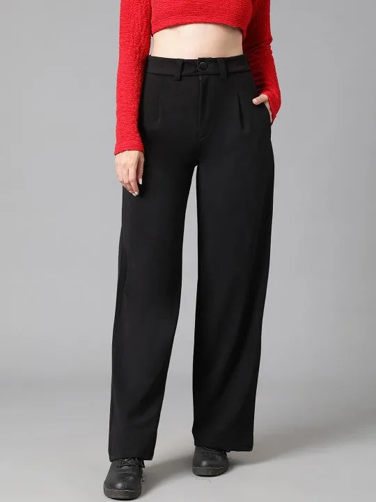 Black and White Women Regular Fit Solid Formal Trousers Pack of 2