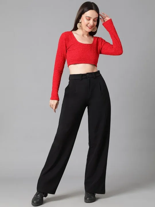Black and White Women Regular Fit Solid Formal Trousers Pack of 2