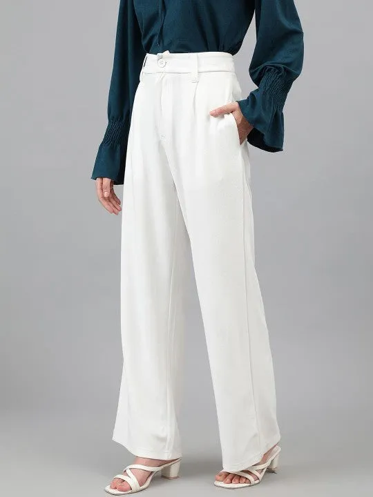 Black and White Women Regular Fit Solid Formal Trousers Pack of 2