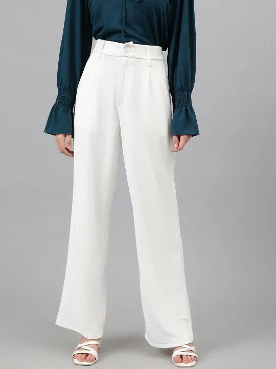 Black and White Women Regular Fit Solid Formal Trousers Pack of 2