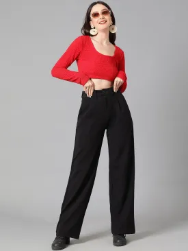 Black and White Women Regular Fit Solid Formal Trousers Pack of 2