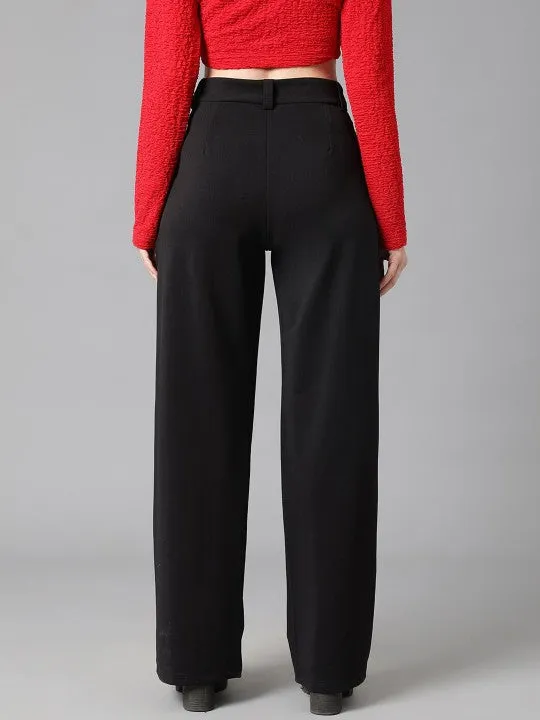 Black and White Women Regular Fit Solid Formal Trousers Pack of 2