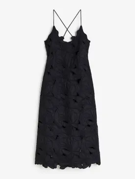 Black embroidered midi dress