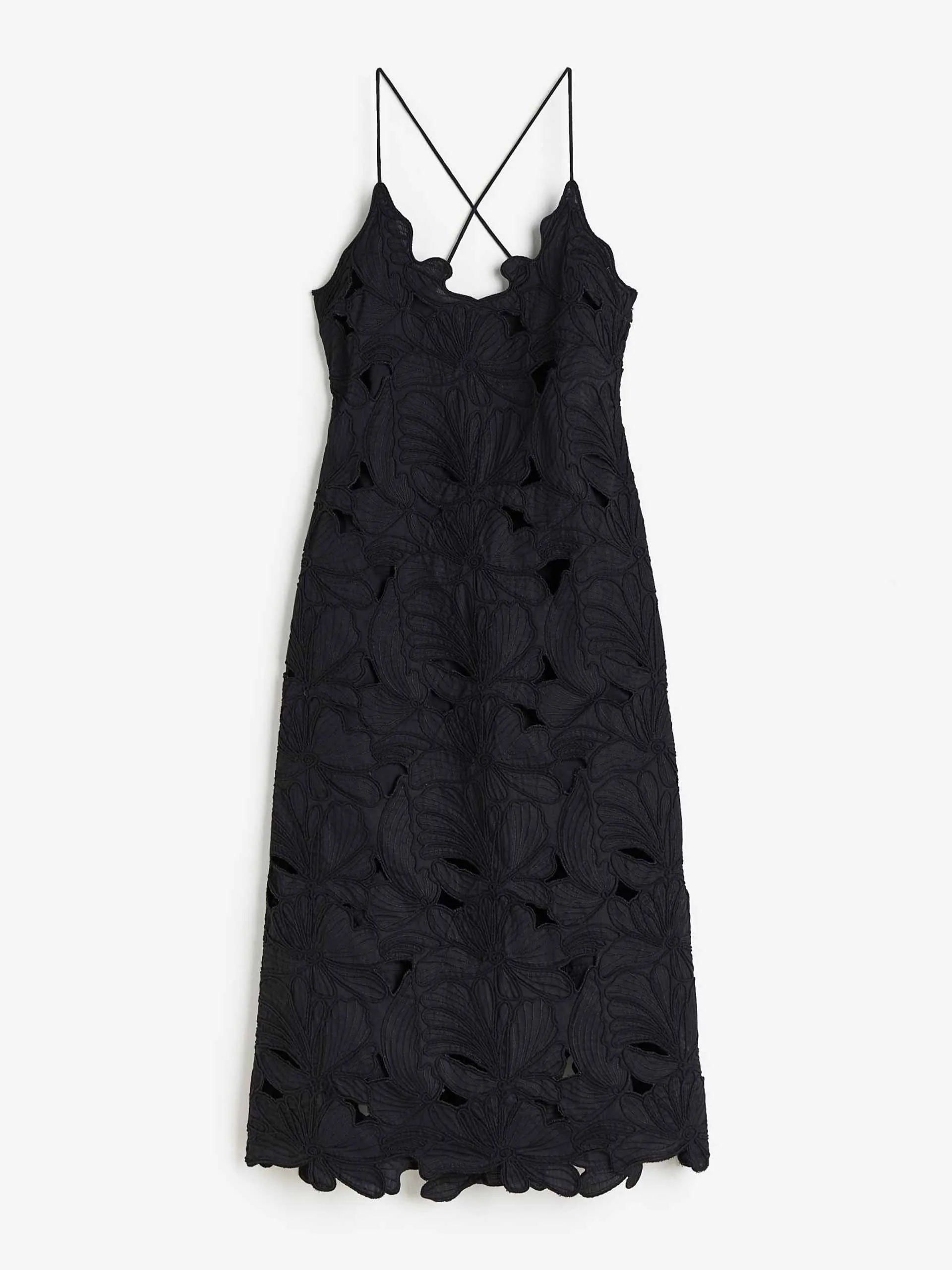 Black embroidered midi dress