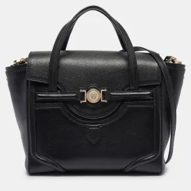 Black Leather Medium Signature Flap Tote