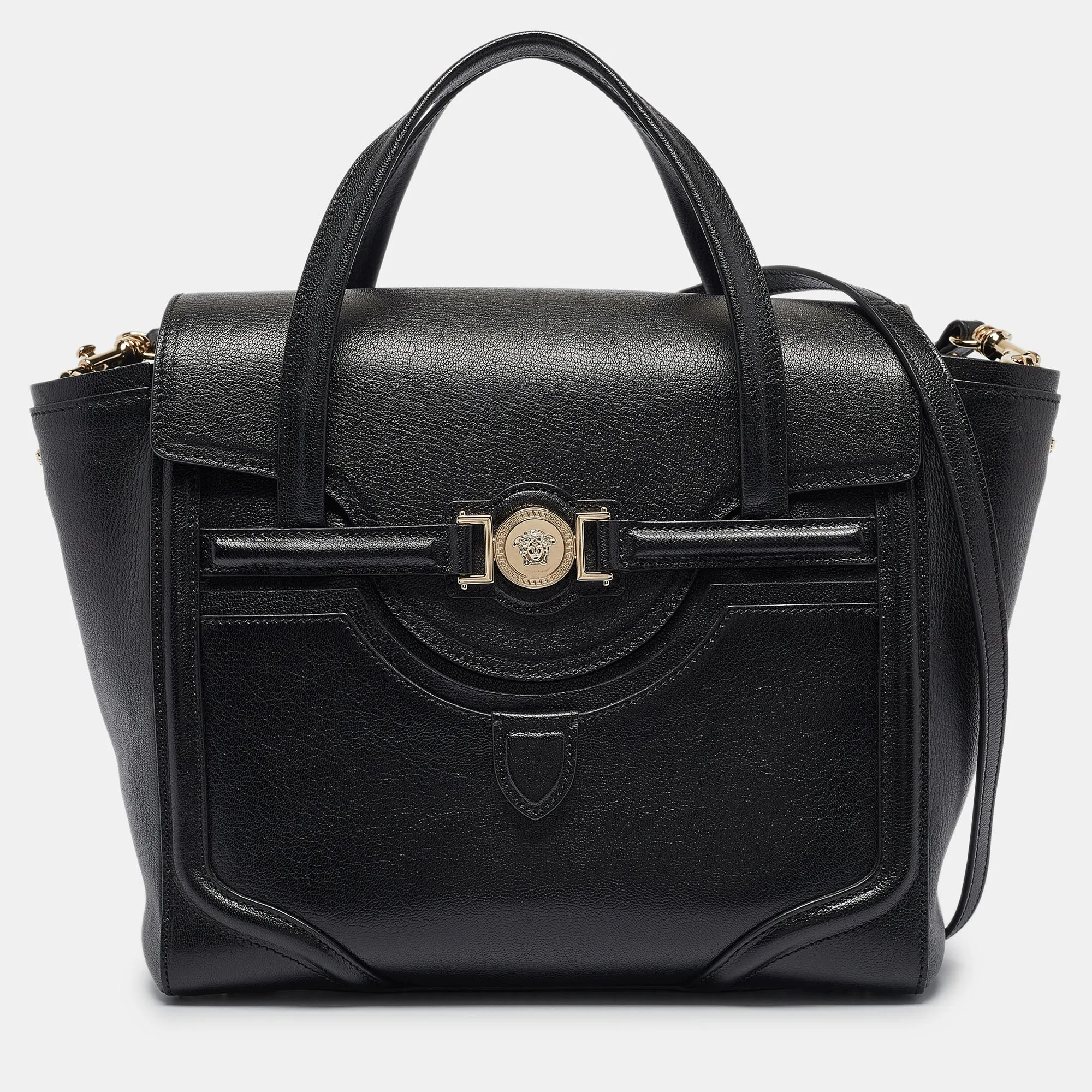 Black Leather Medium Signature Flap Tote