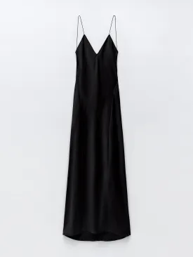 Black satin slip dress