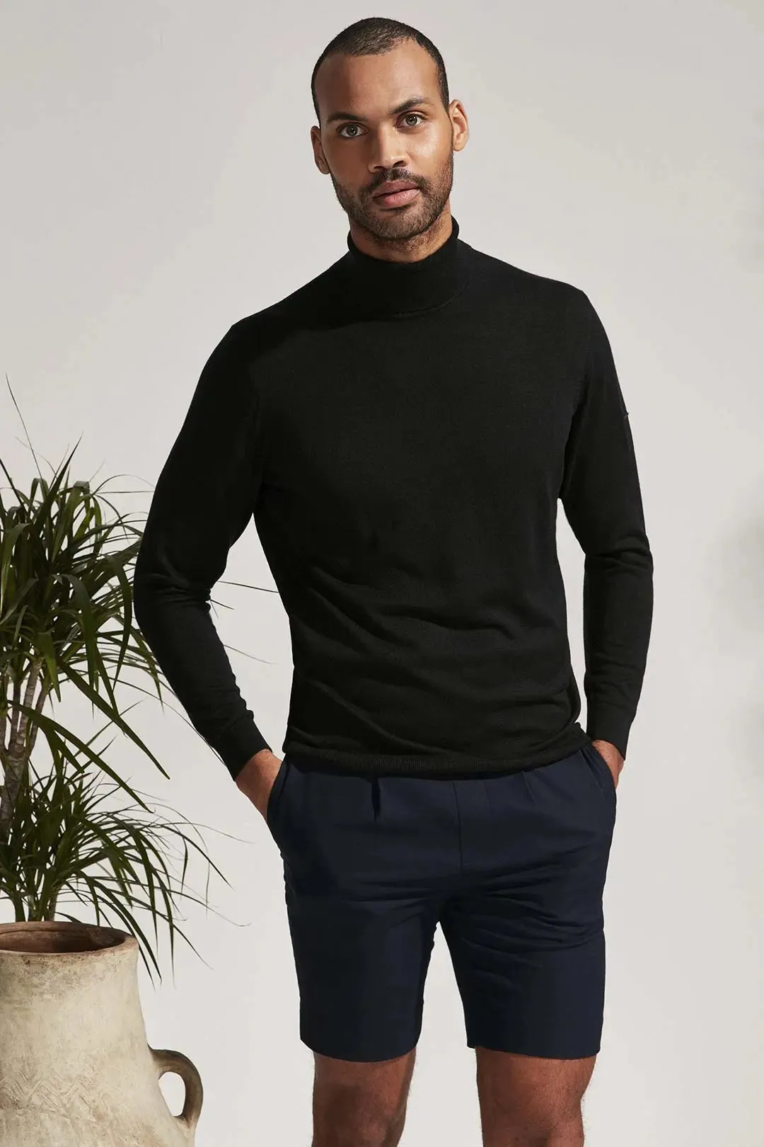 Black Silk and Cashmere Fisherman Utku Men's Knitwear