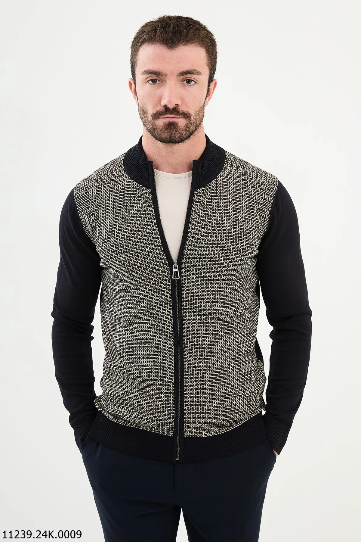 Brabion Dante Slim Fit Gray Knitwear Zipper Sweater