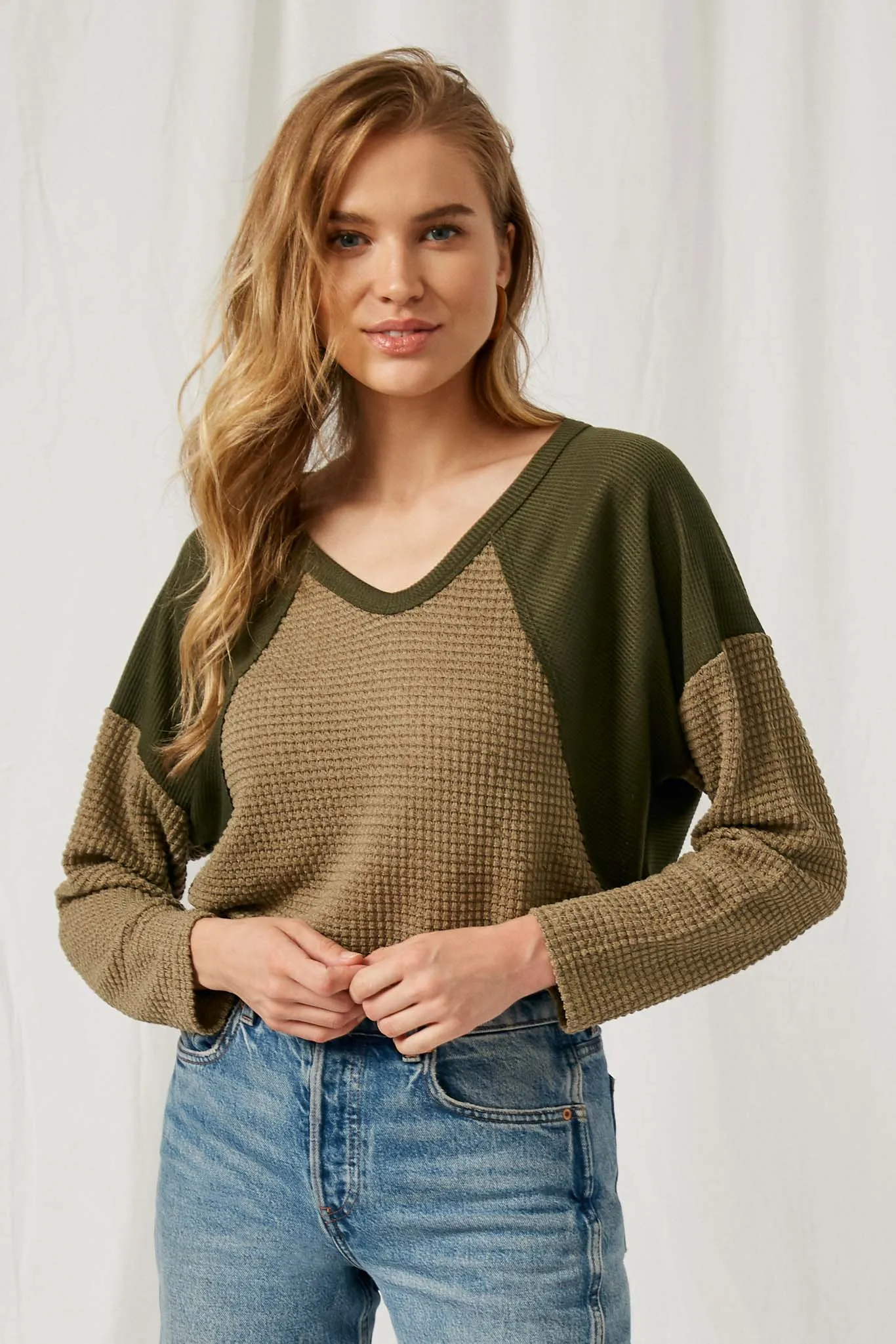 Colorblock Waffle Knit Top