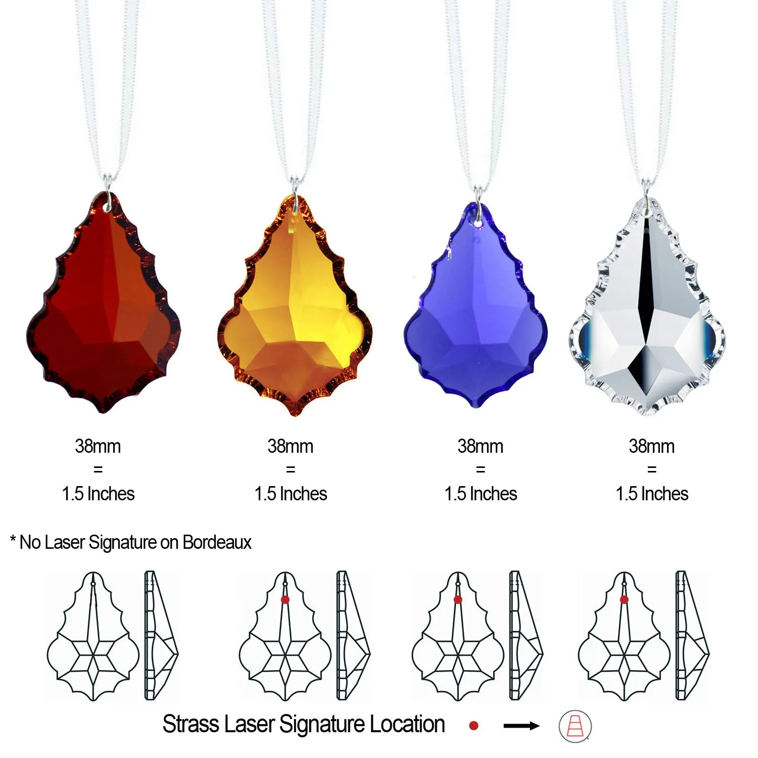 Colorful 1.5-Inch Pendeloque Swarovski Strass Crystal Prism Ornaments (4 Pcs)