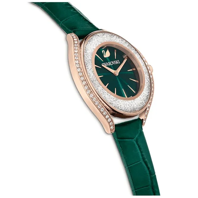 Crystalline Aura Leather Strap Green Rose Gold-tone Finish Watch 5644078