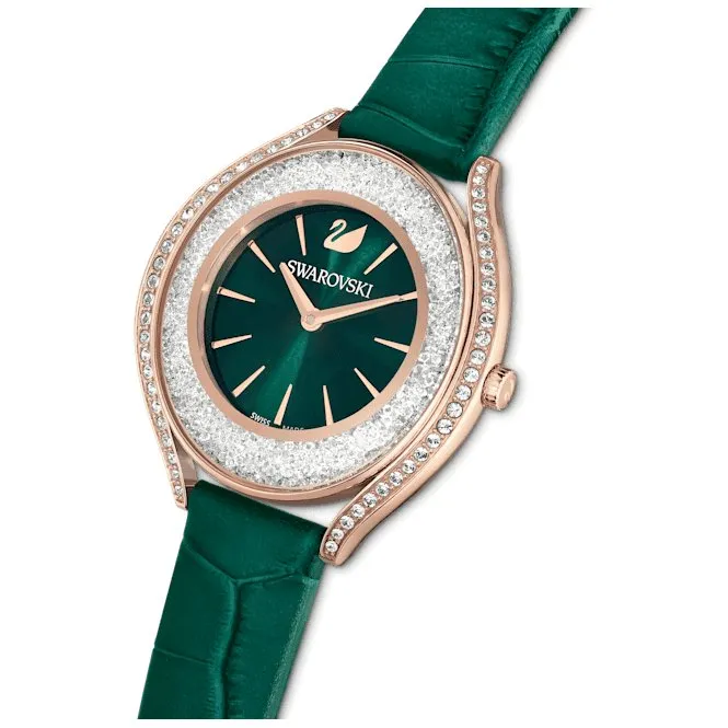 Crystalline Aura Leather Strap Green Rose Gold-tone Finish Watch 5644078