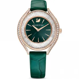 Crystalline Aura Leather Strap Green Rose Gold-tone Finish Watch 5644078