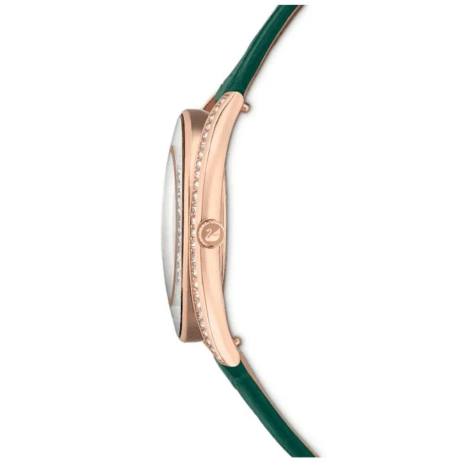 Crystalline Aura Leather Strap Green Rose Gold-tone Finish Watch 5644078