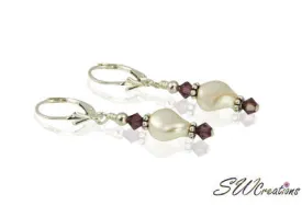 Elegant Cream Pearl Twist Crystal Earrings