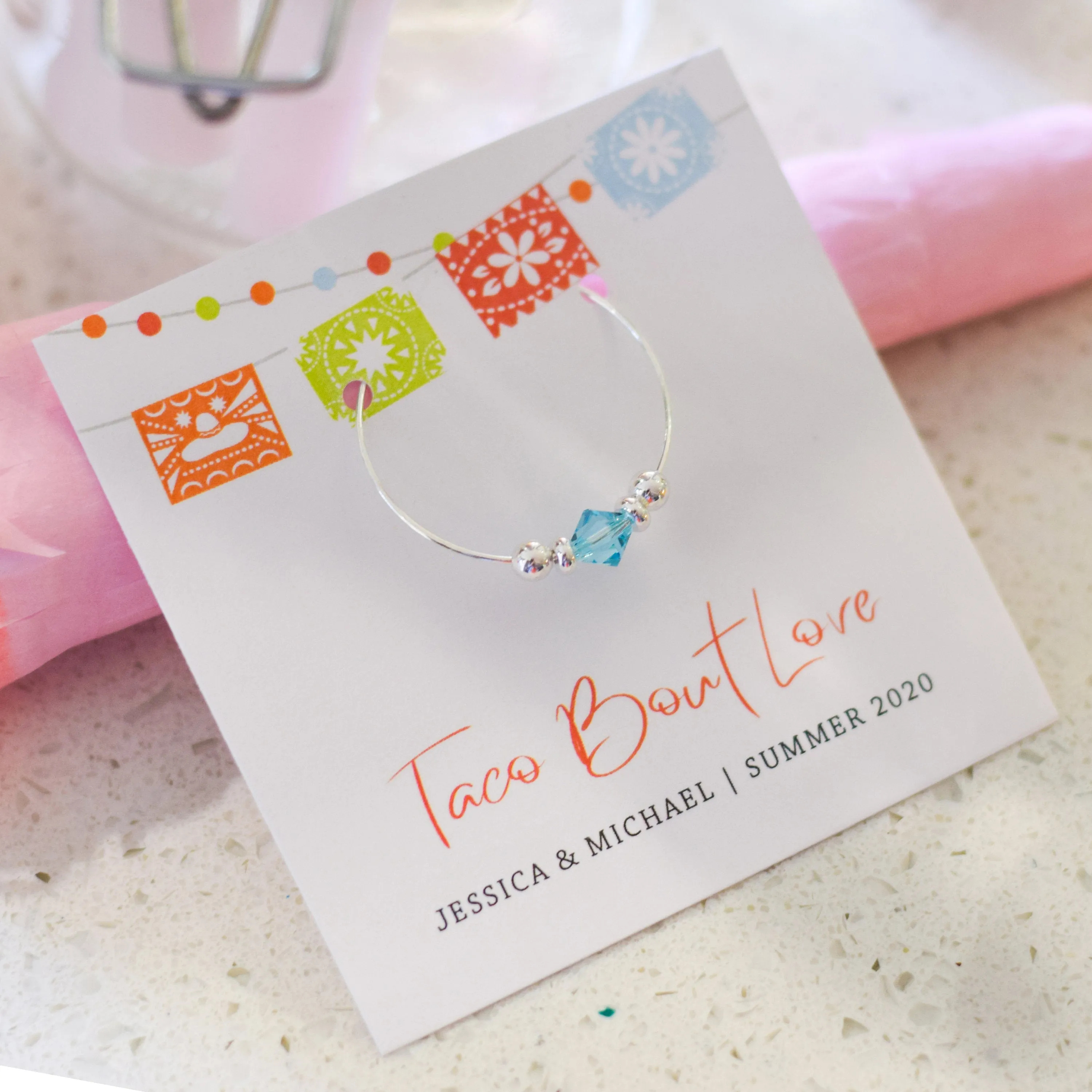 Fiesta Engagement Party Favors, Cinco De Mayo Engagement, Swarovski Crystal Wine Charm