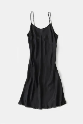 Greta Silk Slip Dress in Black