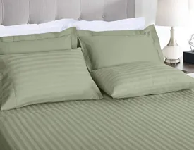 H&H Decor Hotel Premium 4 Pcs Sheet Set 100% Egyptian Cotton Stripe Pattern 600 TC 11-15 Inch Deep Pocket Size (King Color Sage)