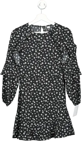 H&M Black Flounce Trimmed Dress UK 4