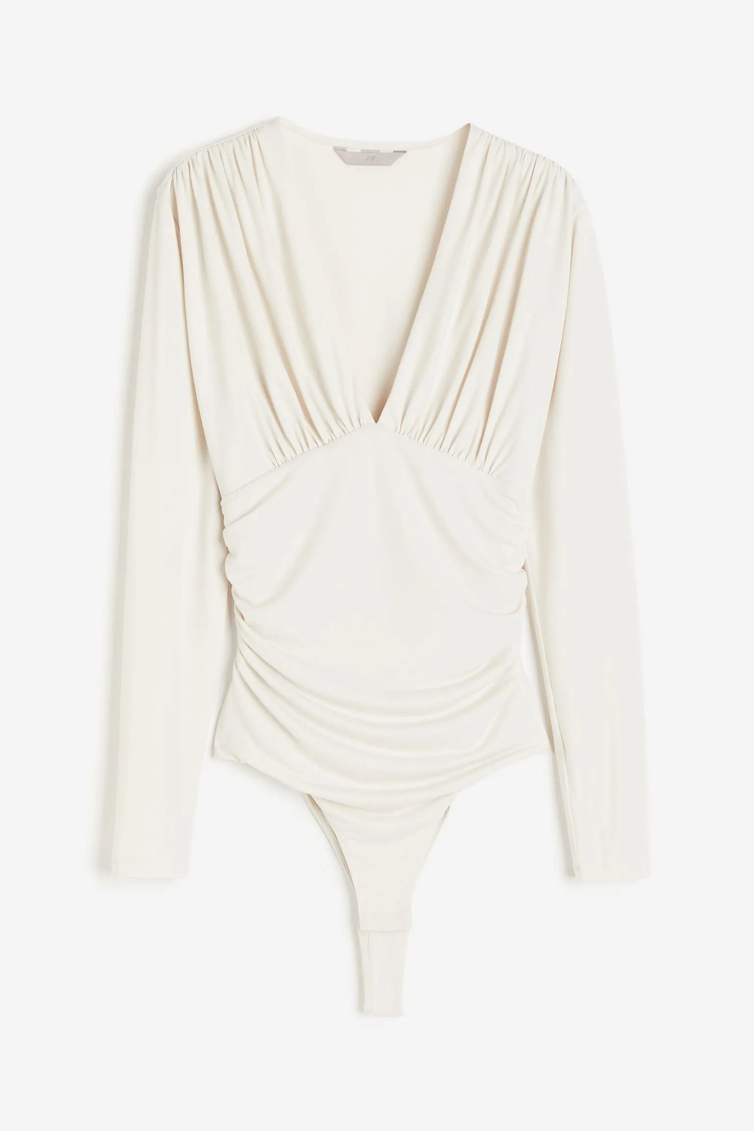 H&M Draped V-neck Thong Bodysuit, light beige