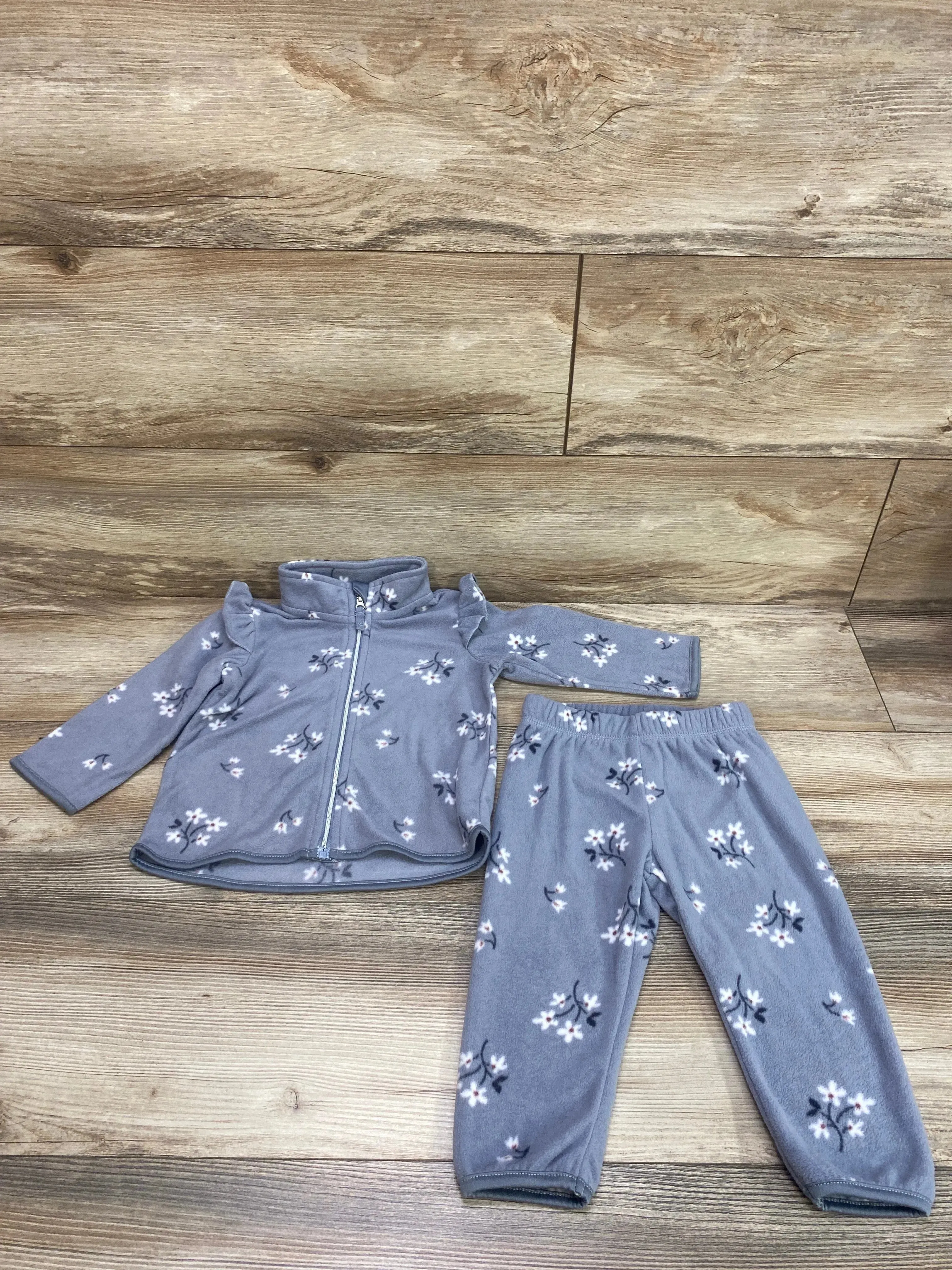 H&M Floral Fleece Jacket & Pants Grey sz 12m