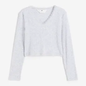 H&M Kids Short Ribbed Cotton Jersey, light gray