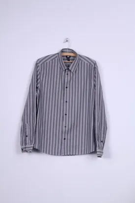 H&M Mens L (M) Casual Shirt Black White Striped Cotton Long Sleeve