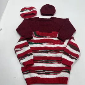 Handmade Maroon & Red Green Striped Sweaters Unisex SEE MEASUREMENTS
