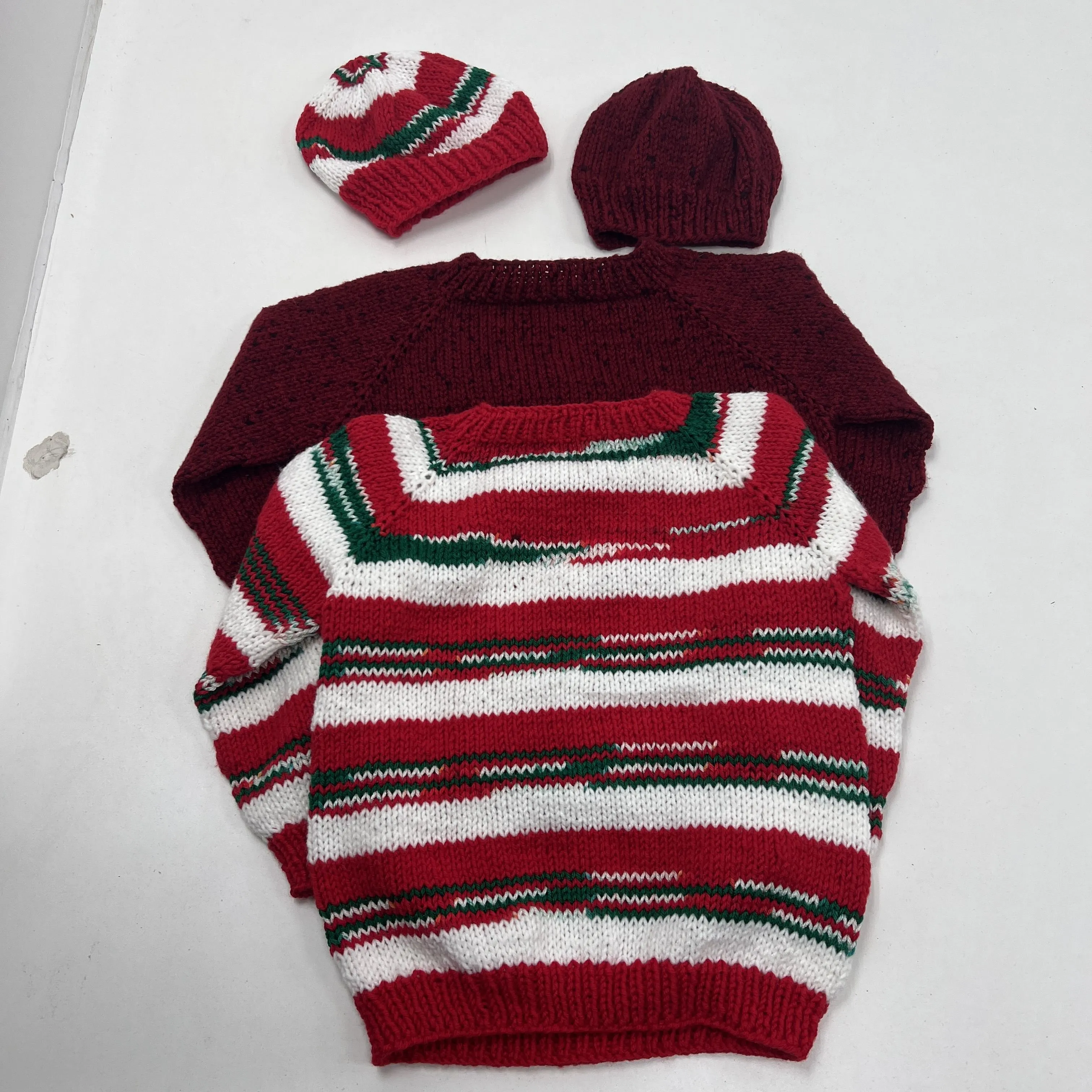 Handmade Maroon & Red Green Striped Sweaters Unisex SEE MEASUREMENTS