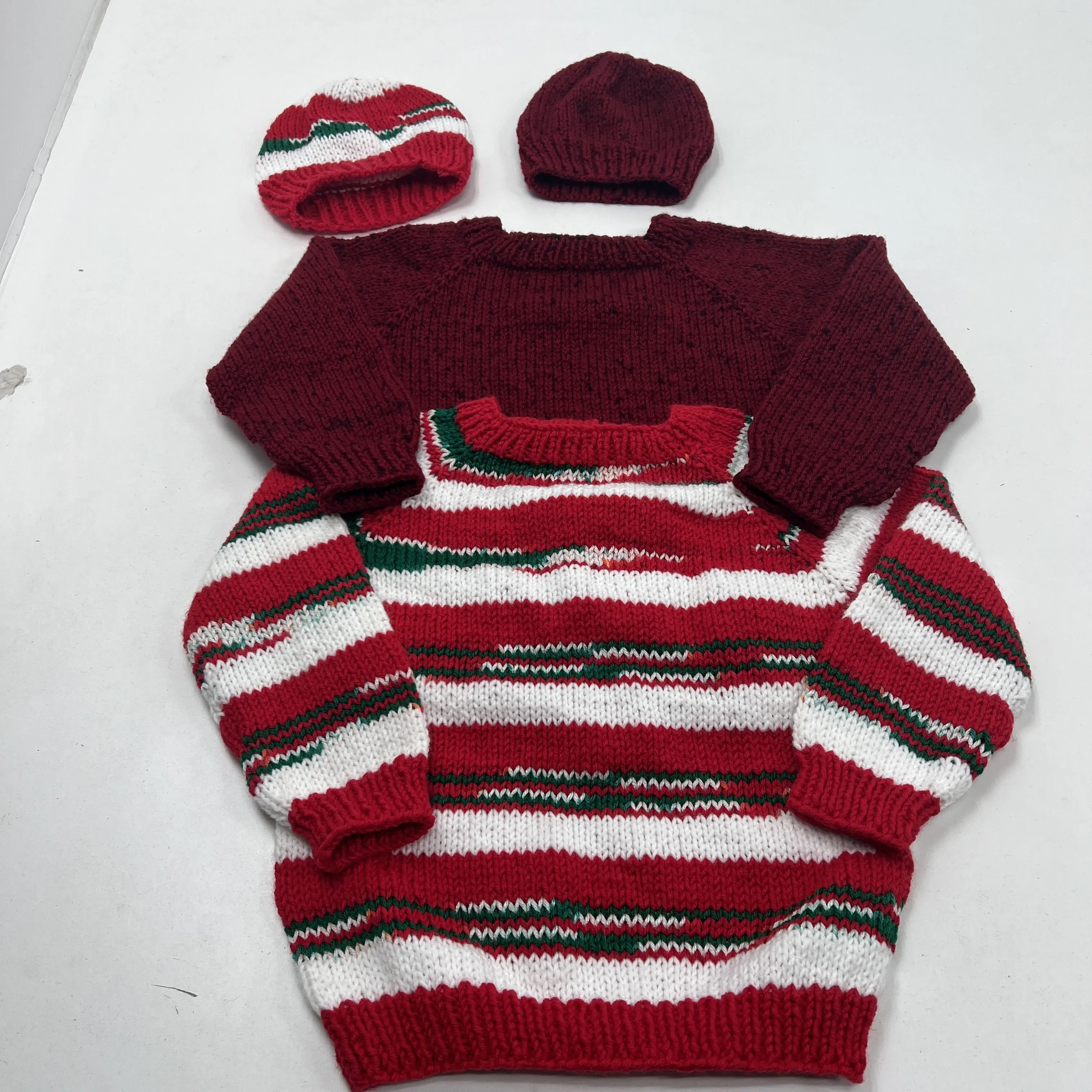 Handmade Maroon & Red Green Striped Sweaters Unisex SEE MEASUREMENTS