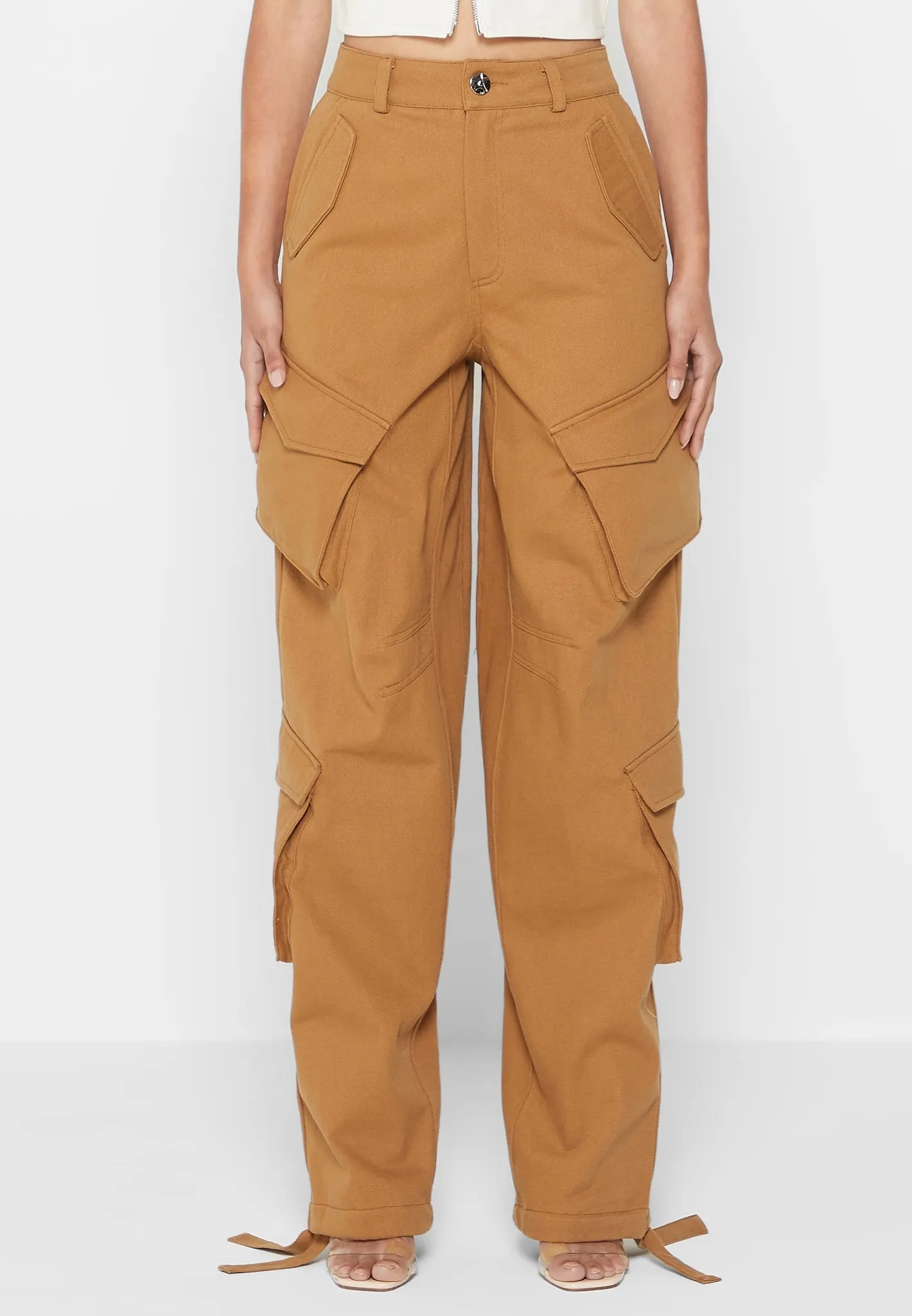 High Waisted Cargo Pants - Tan