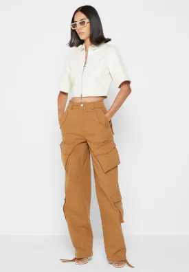 High Waisted Cargo Pants - Tan