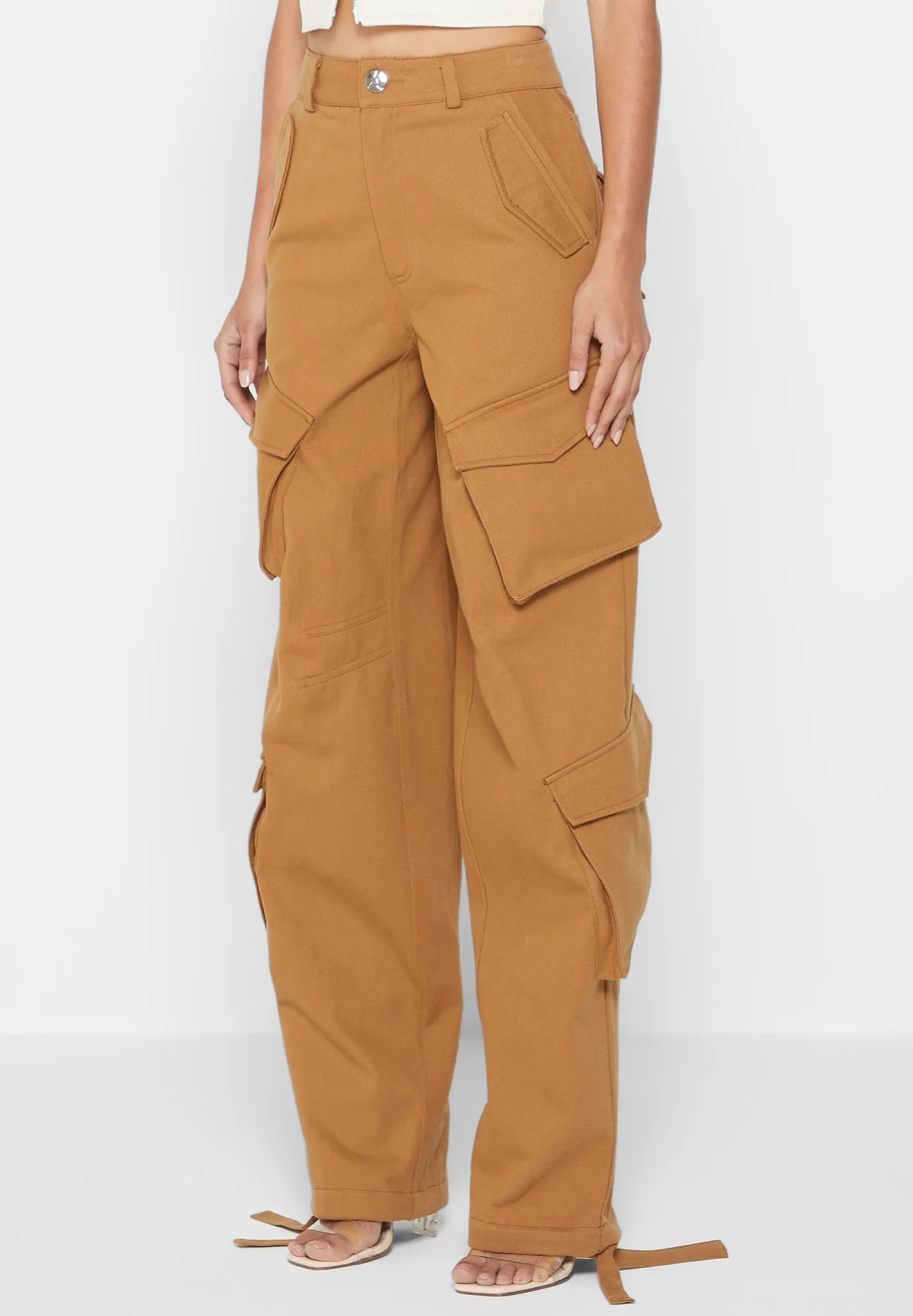High Waisted Cargo Pants - Tan