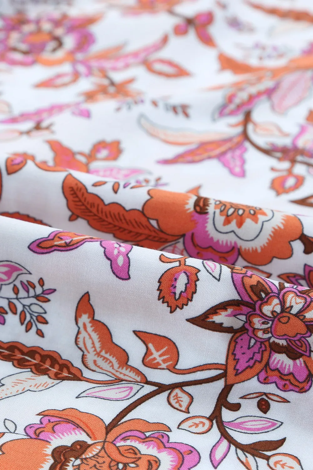 Kenzie - Red Floral Print Shirred High Waist Wide Leg Pants