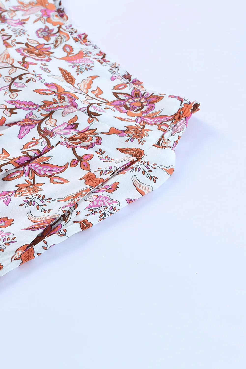 Kenzie - Red Floral Print Shirred High Waist Wide Leg Pants
