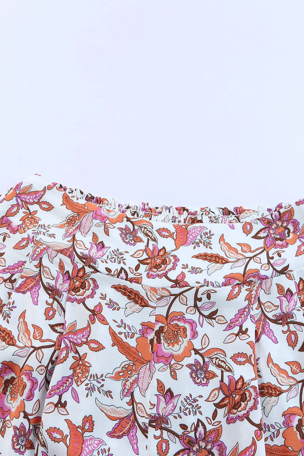 Kenzie - Red Floral Print Shirred High Waist Wide Leg Pants