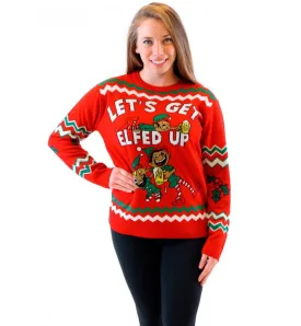 Let's Get Elfed Up Drunken Elves Ugly Christmas Xmas Sweater