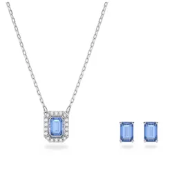 Millenia Octagon Cut Blue Rhodium Plated Set 5641171