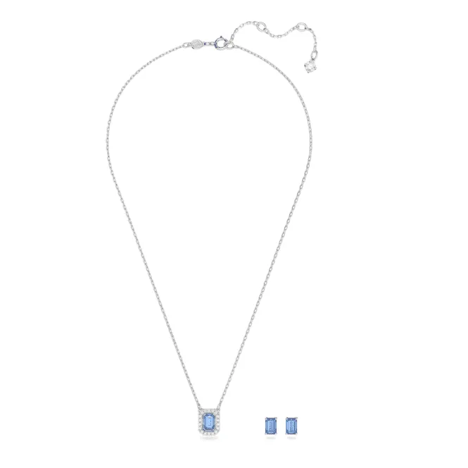 Millenia Octagon Cut Blue Rhodium Plated Set 5641171