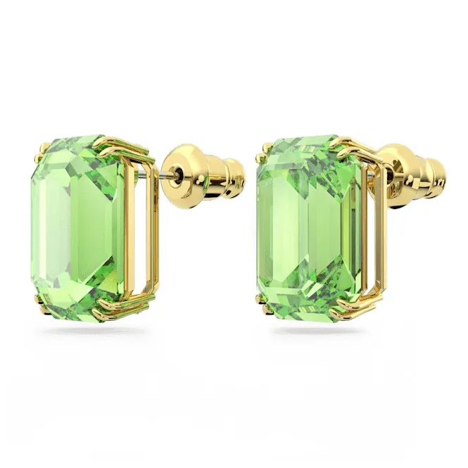 Millenia Stud Octagon Cut Green Gold-tone Plated Earrings 5638489
